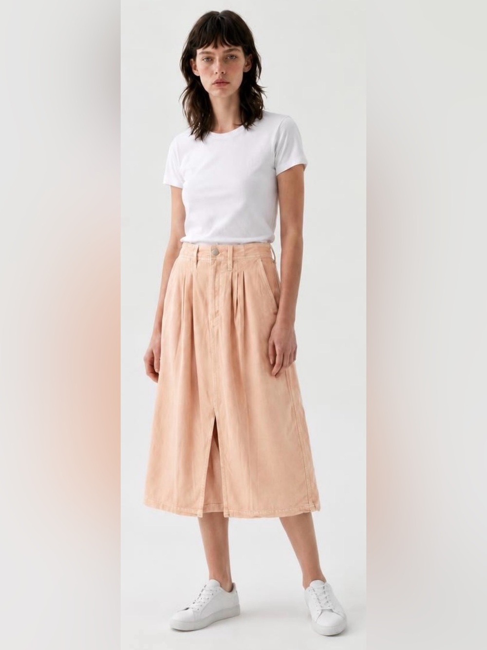 Pilcro Peach Pleated Midi Skirt with Front Slit Sz 6 NWOT